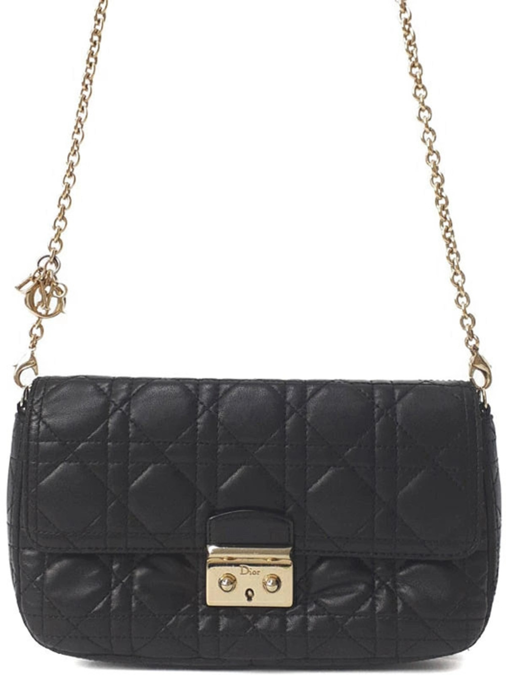 Christian Dior black quilted lambskin leather Miss Chain Crossbody Bag